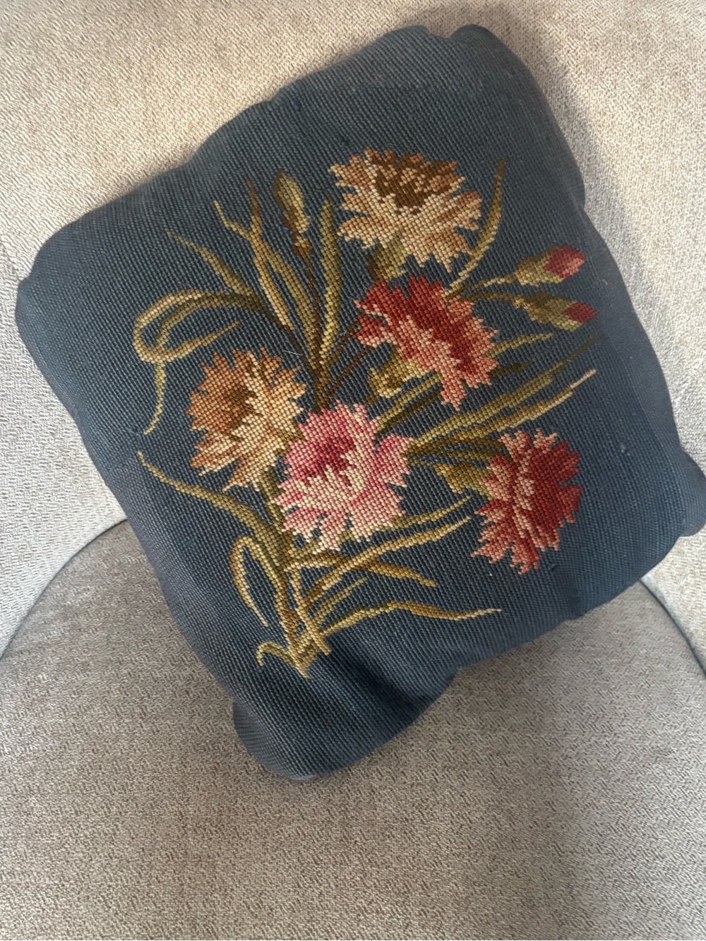 Vintage Flower Bouquet Needlepoint Throw Pillow